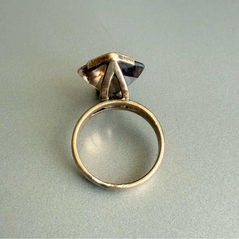Estate Solid 14k Rose Gold Smoky Topaz Geometric Modernist Vintage Cockt…